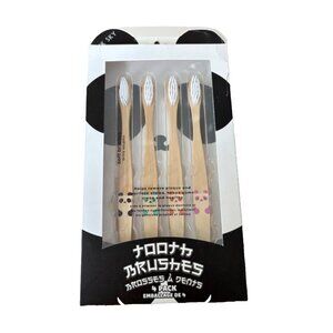 Soft Bristle ToothBrush Set 4pc Kawaii Cute Wooden Panda Bamboo Toothbrushes NEW